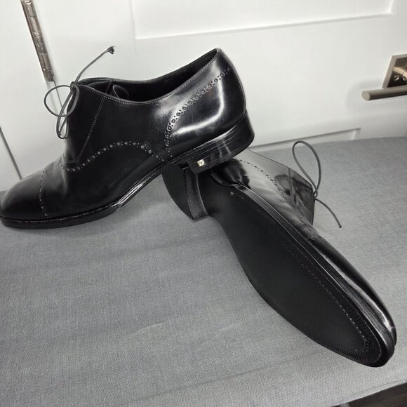 Men\'s Louis Vuitton Vintage Black Leather Cap-Toe RARE Oxfords - Size 9.5 COA